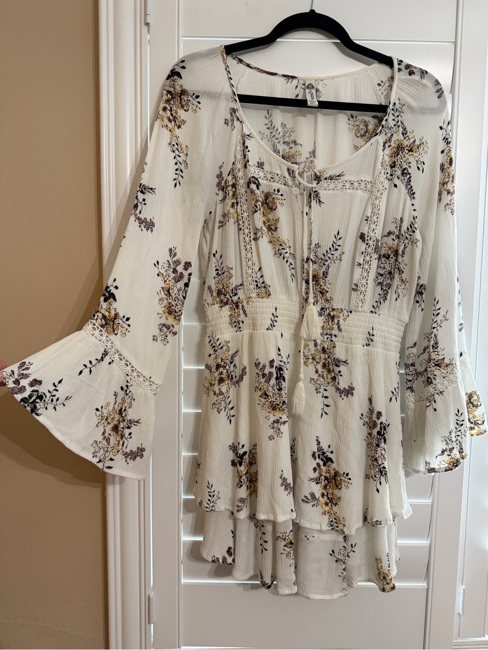 American Rag Cream Floral Long-Sleeve Tiered Dress